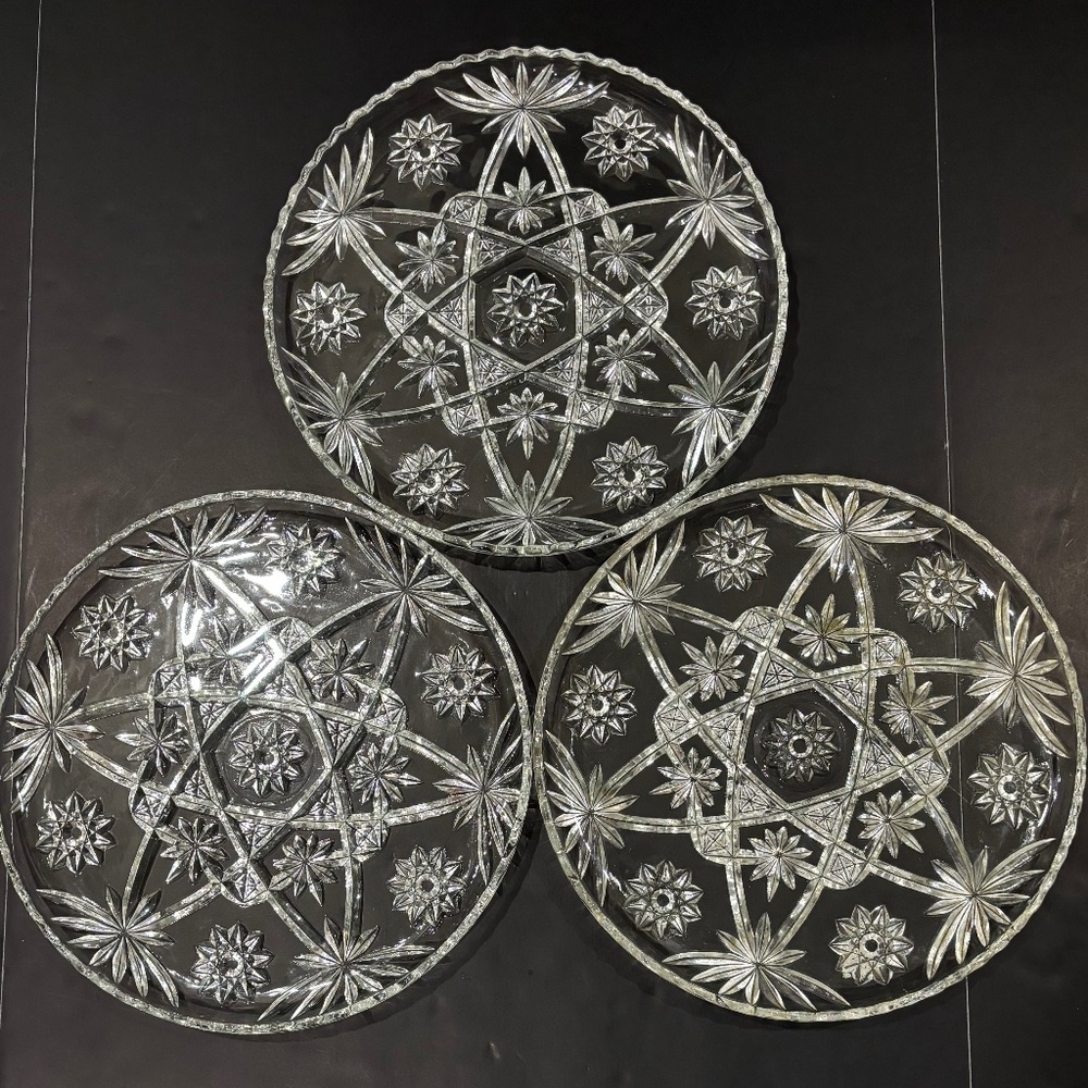 Vtg Anchor Hocking "Star of David" Clear Prescut Glass Platter (13.5") for 1